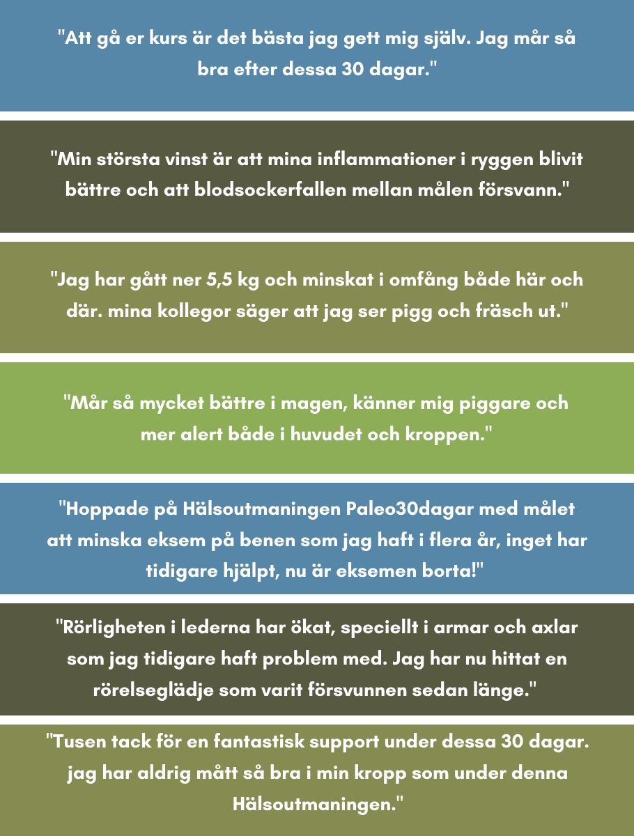 Bild på citat från tidigare deltagare av Paleo30dagar